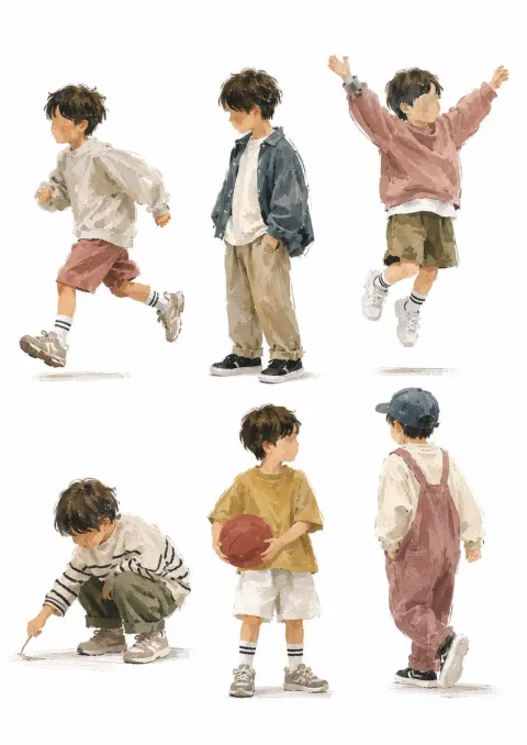 Konturlose Gouache-Modefiguren auf weißem Papier
