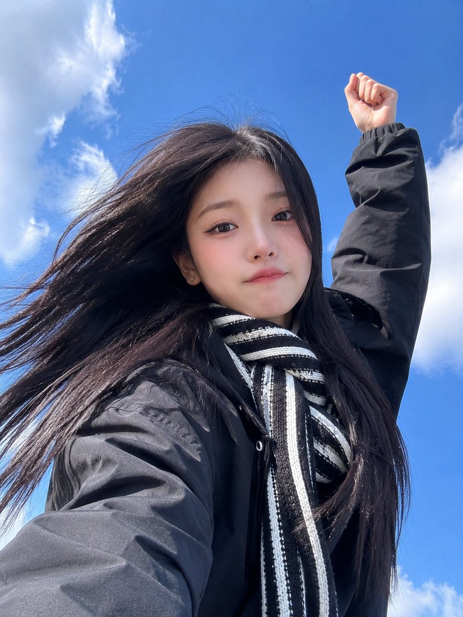 Low-Angle Blue Sky Selfie Portrait in Korean Style — AI result, variation 2 of 2