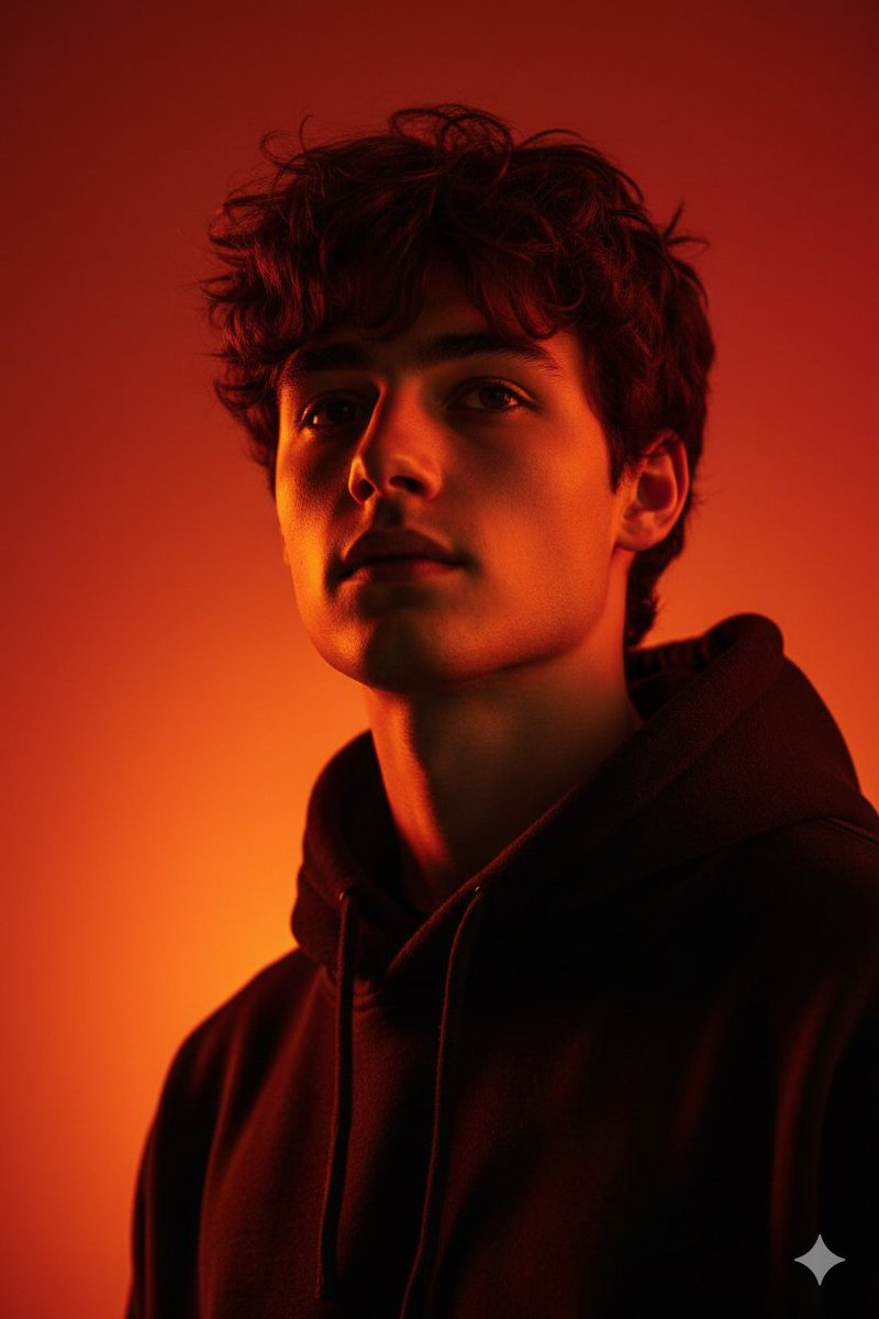 Low Angle Red Studio Portrait in Chiaroscuro — AI result, variation 2 of 2