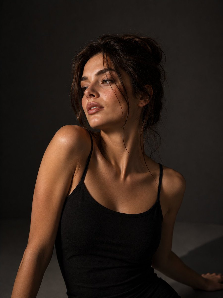 Low-Key Studio Portrait of a Woman in Black — AI result, variation 2 of 4