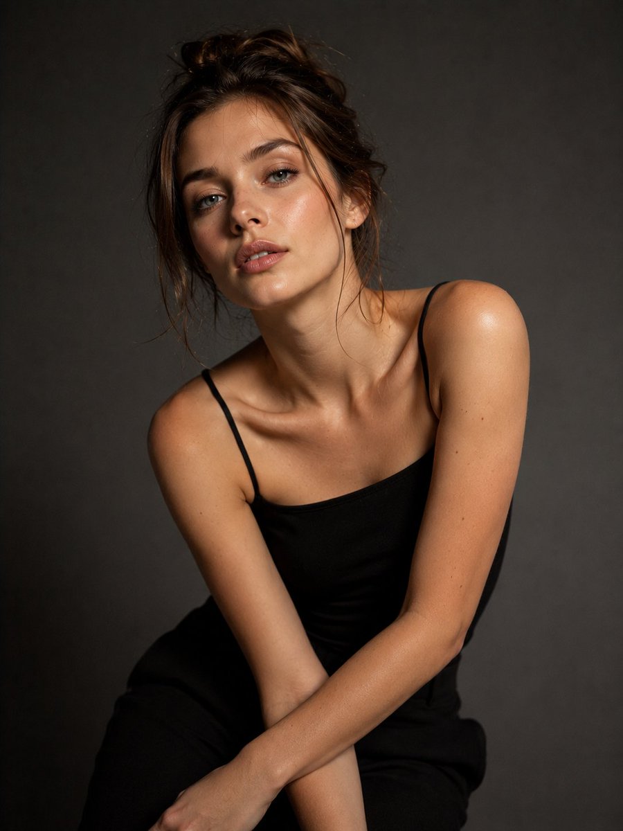 Low-Key Studio Portrait of a Woman in Black — AI result, variation 3 of 4
