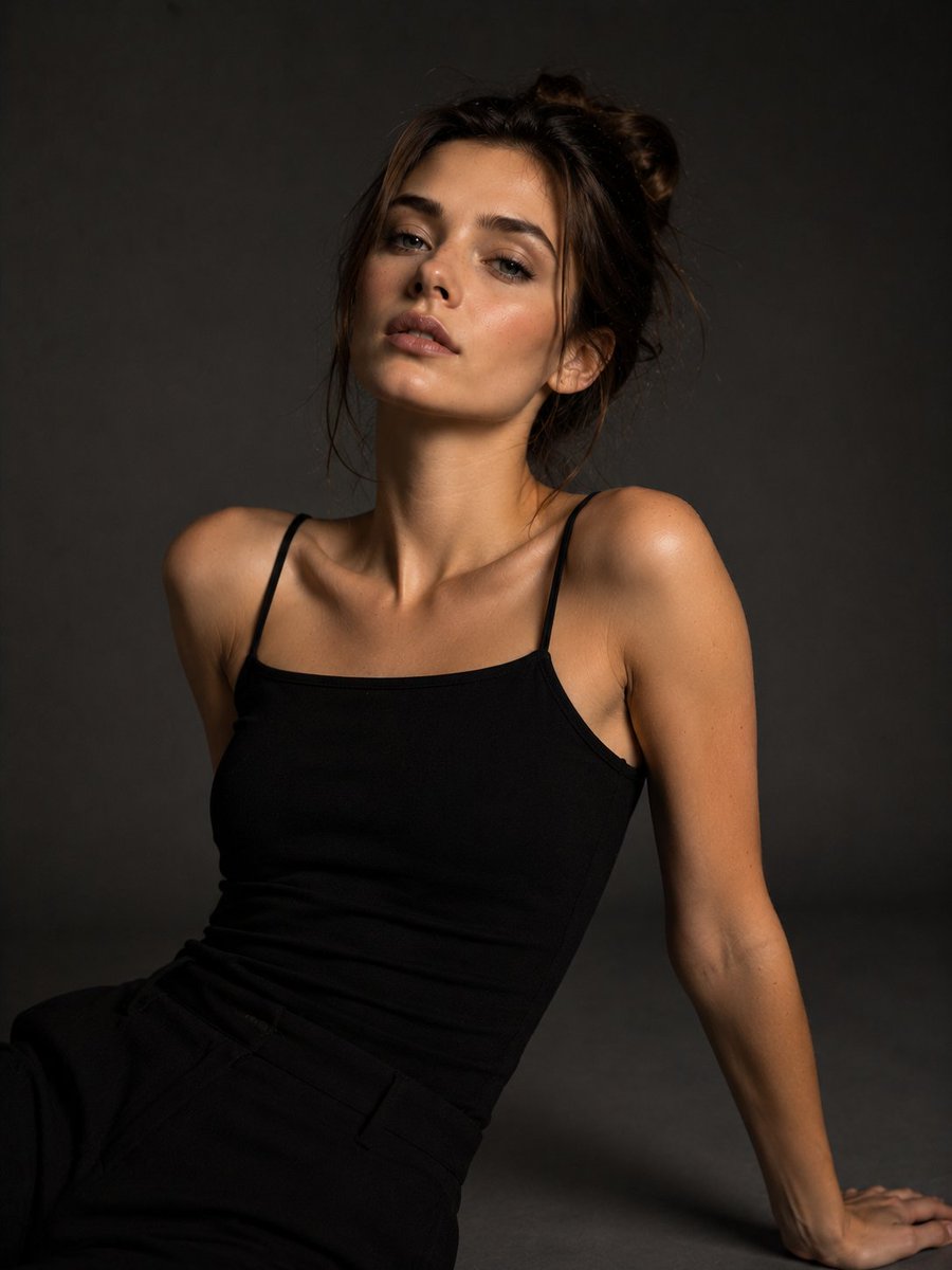 Low-Key Studio Portrait of a Woman in Black — AI result, variation 4 of 4