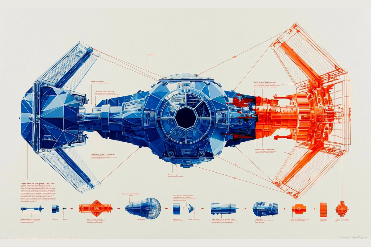 Low-Poly TIE Fighter Autopsy Infographic — AI result, variation 4 of 4