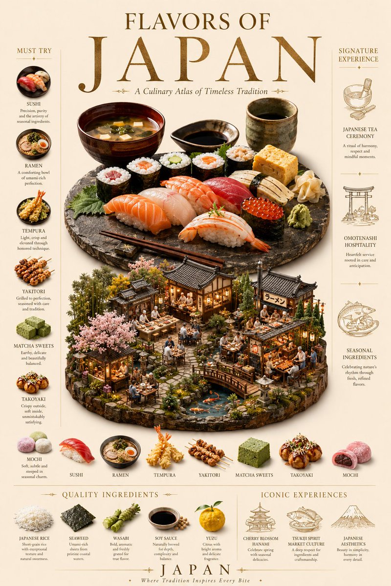 A cream editorial poster built like a travel atlas, with one oversized studio-lit product at its center, a miniature isometric brand world below, and tidy…