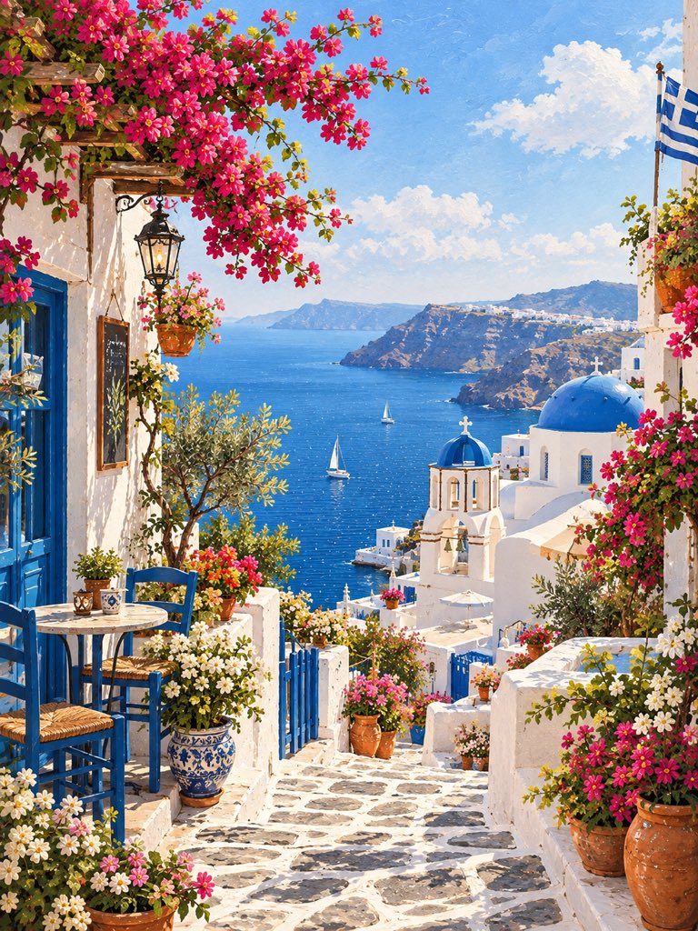 Mediterranean Seaside Village Miniature Illustration — AI result, variation 2 of 3