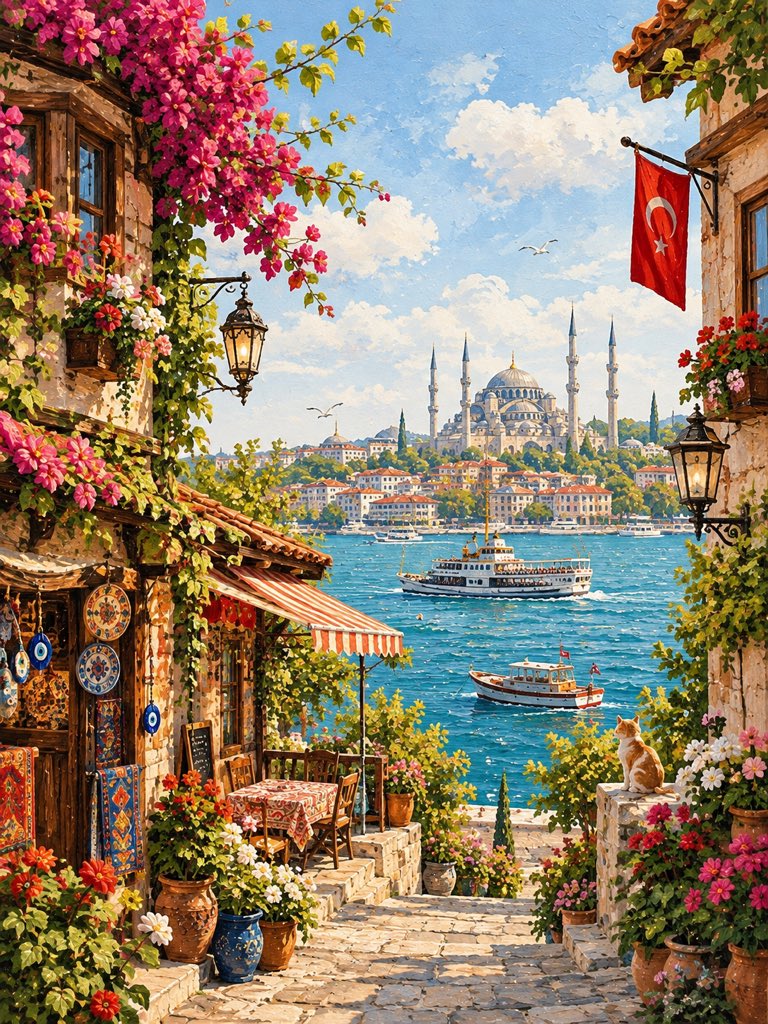 Mediterranean Seaside Village Miniature Illustration — AI result, variation 3 of 3