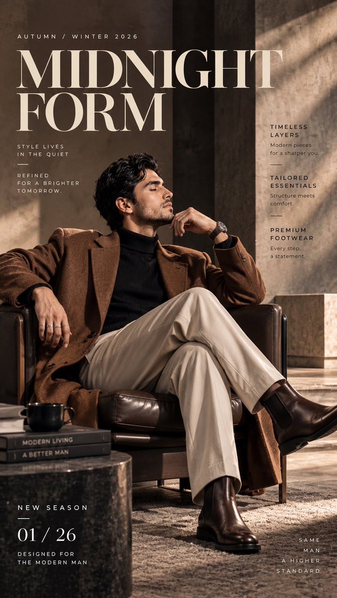Men's Editorial Poster With Emerald Studio Backdrop — AI result, variation 2 of 2