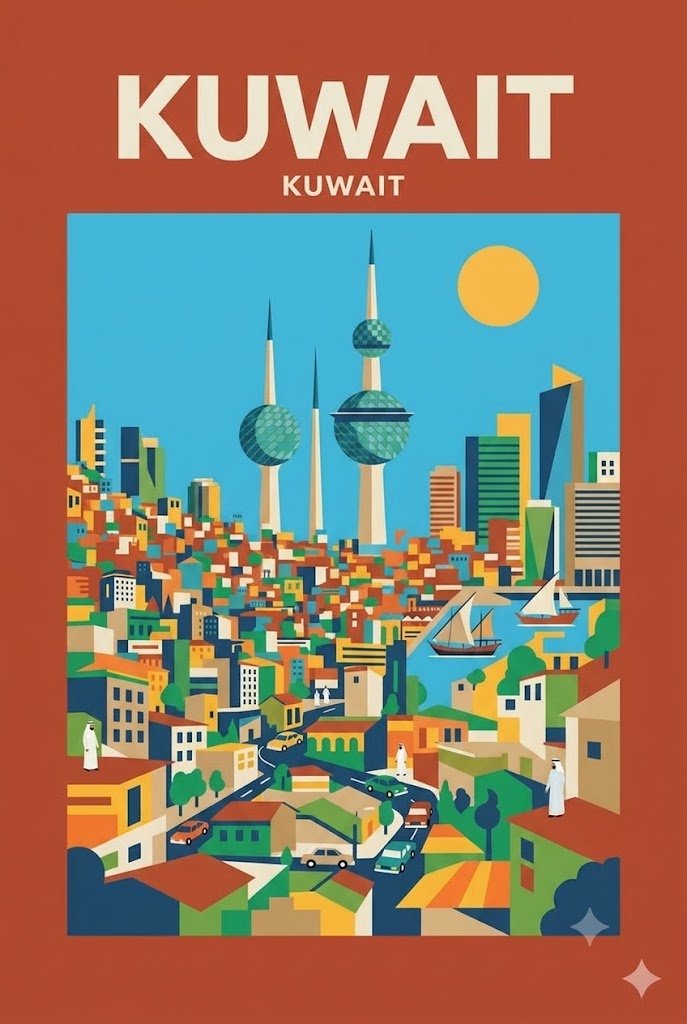 Mid-Century Destination Poster With Flat Landmarks — AI result, variation 2 of 2