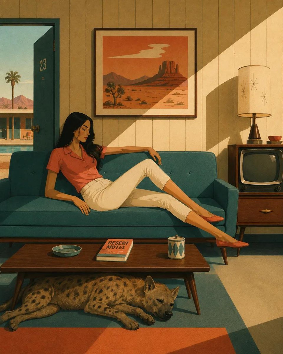 Mid-Century Lounge Scene Illustration Prompt — AI result, variation 3 of 4