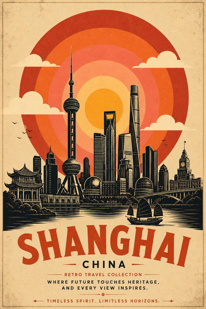 Mid-Century Travel Poster Template With Concentric Sun — AI result, variation 2 of 4