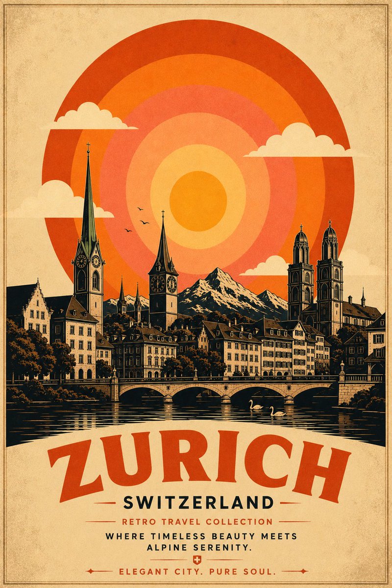 Mid-Century Travel Poster Template With Concentric Sun — AI result, variation 4 of 4