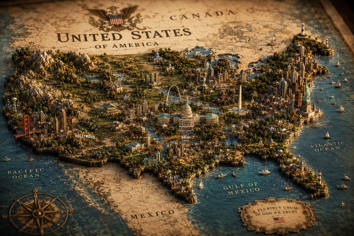 Miniature City Rising From an Antique Atlas Map — AI result, variation 3 of 4