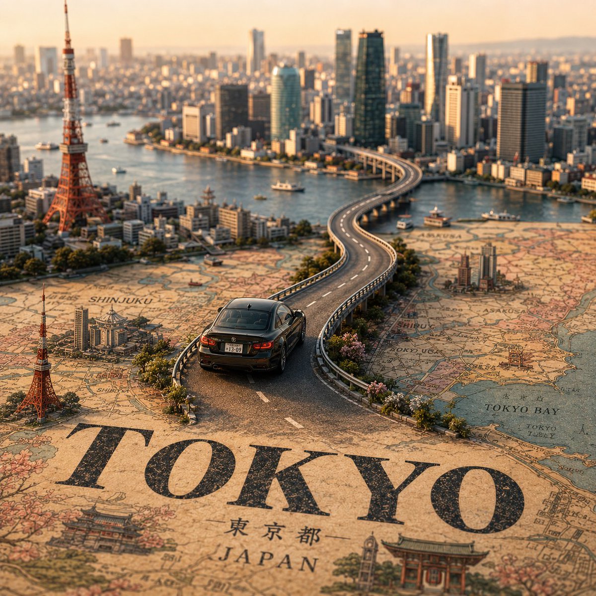 Miniature City Road Travel Poster with Vintage Map — AI result, variation 2 of 4