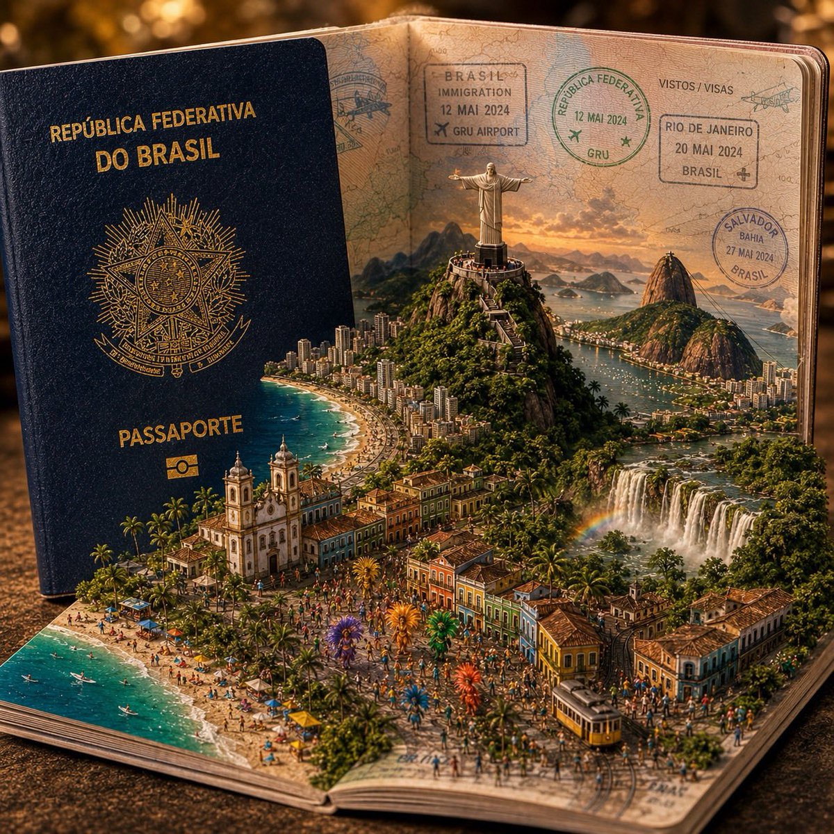 Miniature Country Diorama in an Open Passport — AI result, variation 2 of 4
