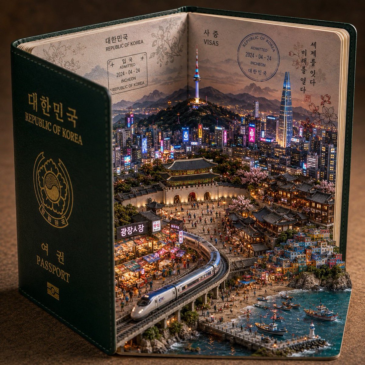 Miniature Country Diorama in an Open Passport — AI result, variation 3 of 4