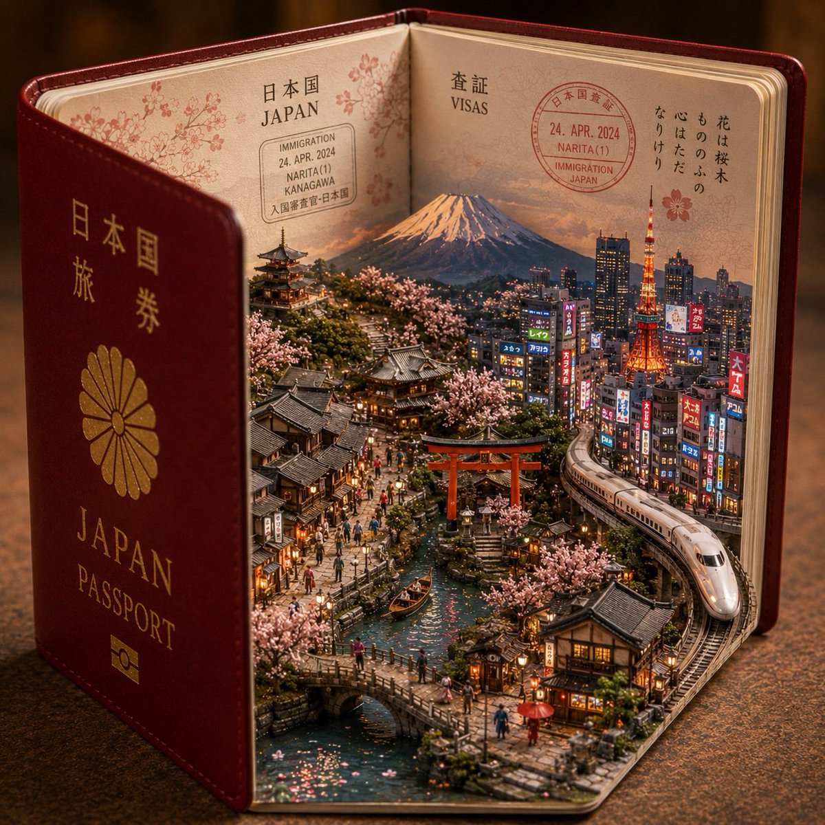 Miniature Country Diorama in an Open Passport — AI result, variation 4 of 4