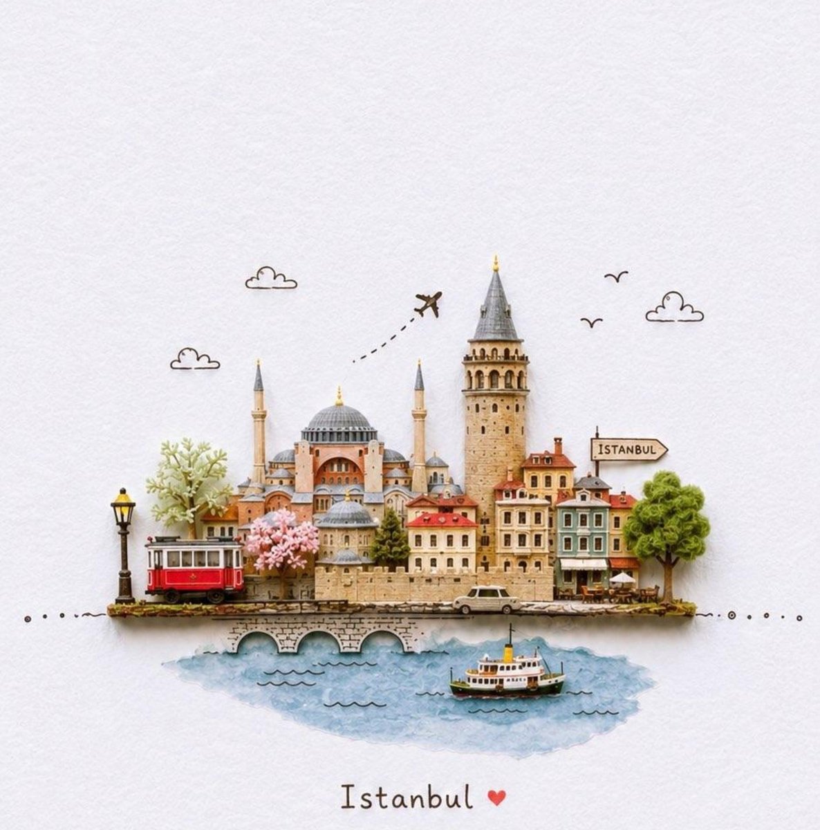Miniature Travel Diorama Illustration in Paper-Cut Style — AI result, variation 2 of 3