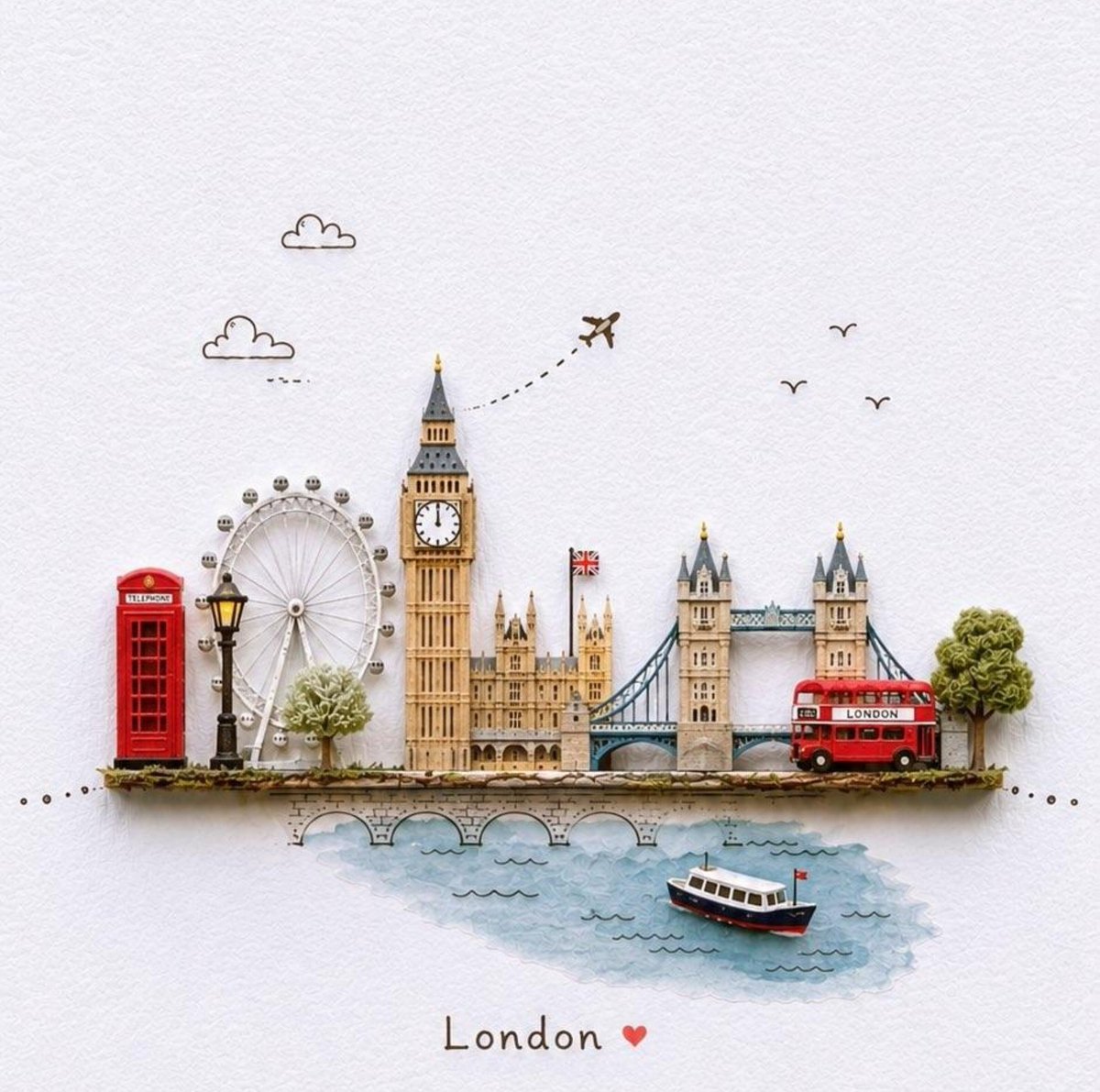 Miniature Travel Diorama Illustration in Paper-Cut Style — AI result, variation 3 of 3