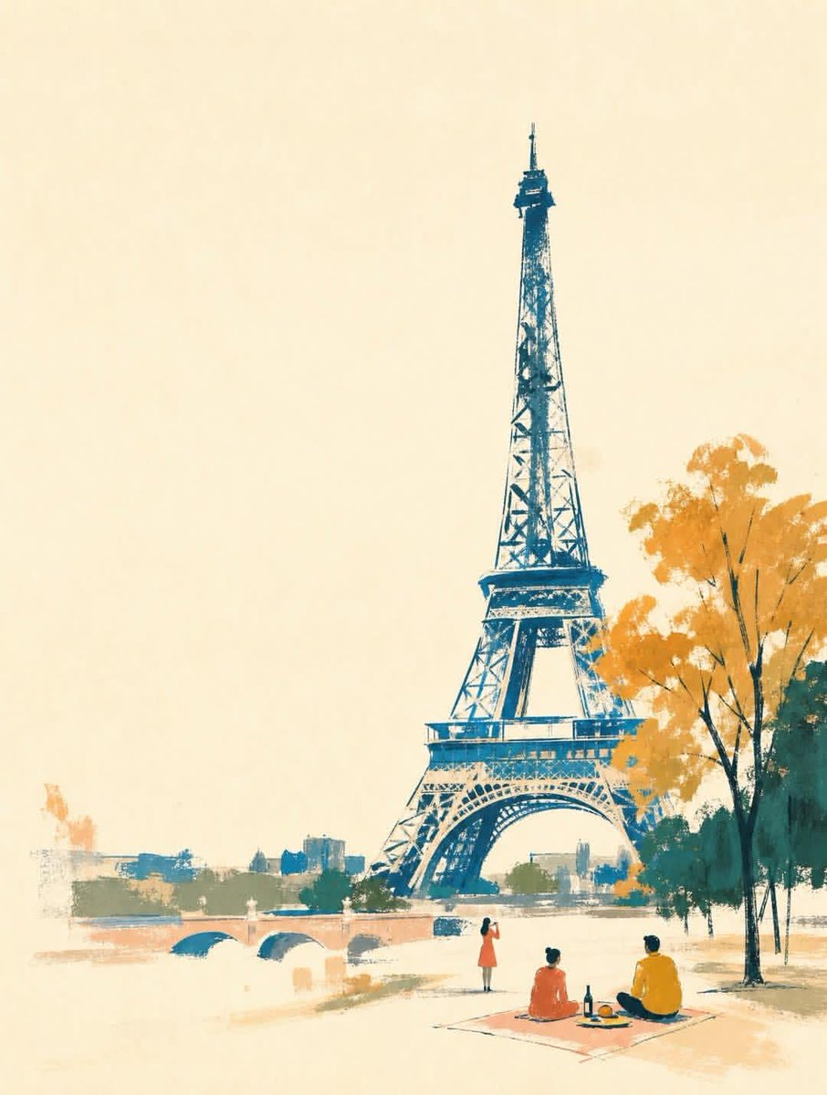 Minimal Hand-Painted Landmark Travel Poster Illustration — AI result, variation 4 of 4