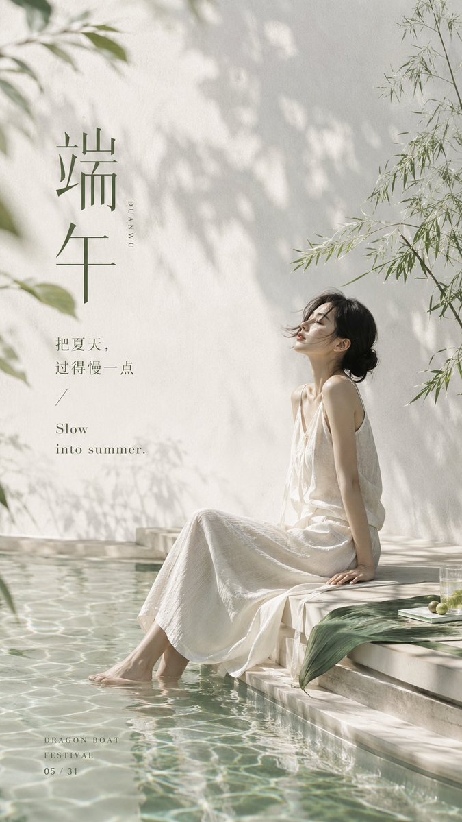 Minimalist Duanwu Summer Poster in Green and White — AI result, variation 2 of 4
