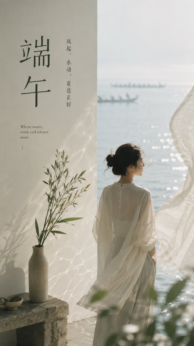 Minimalist Duanwu Summer Poster in Green and White — AI result, variation 3 of 4