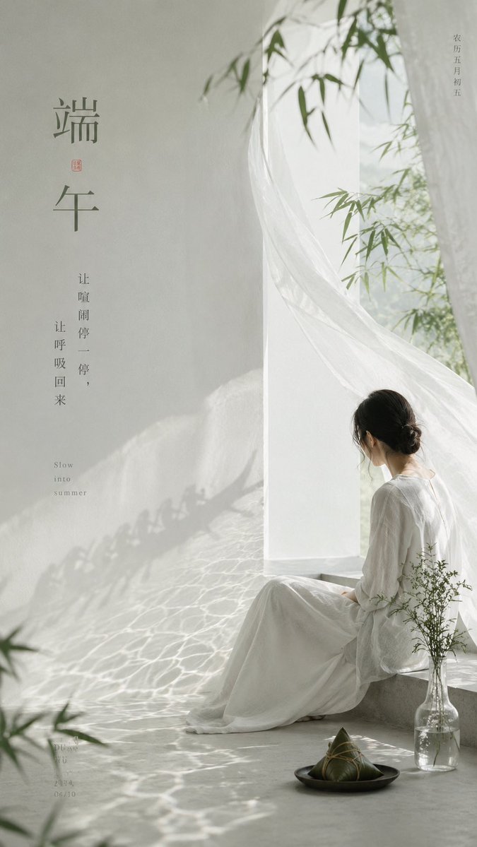 Minimalist Duanwu Summer Poster in Green and White — AI result, variation 4 of 4
