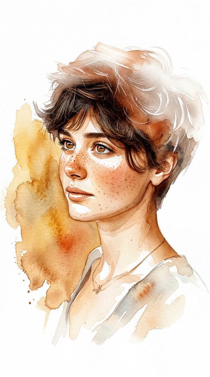 Minimalist Watercolor Portrait on White Paper — AI result, variation 3 of 3