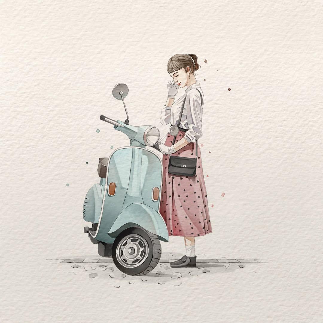 Minimalist Watercolor Woman Walking With Coffee — AI result, variation 2 of 4