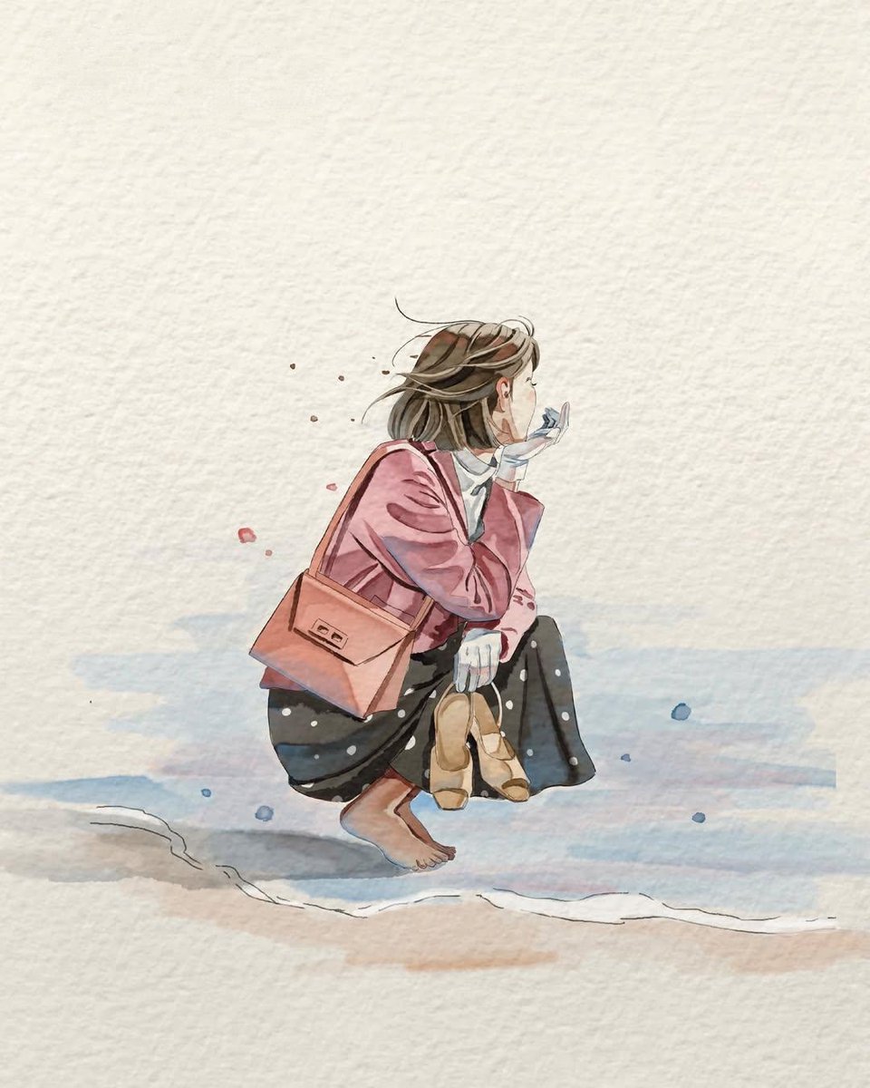 Minimalist Watercolor Woman Walking With Coffee — AI result, variation 3 of 4