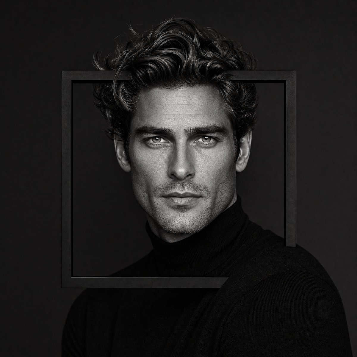 Monochrome Portrait Breaking Out of Frame Poster — AI result, variation 2 of 2