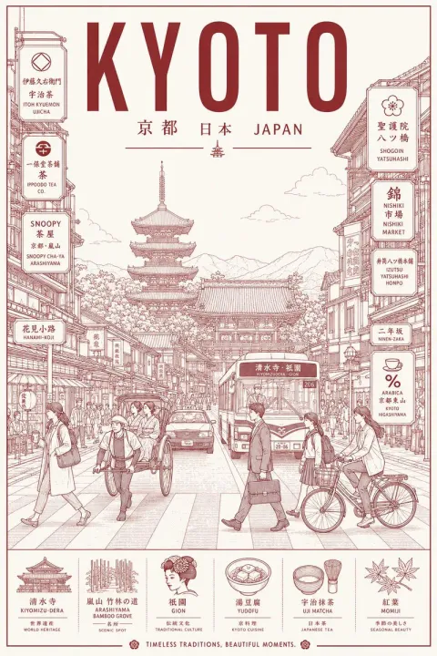 Cartel de viaje de calle urbana en línea monocromática estilo line art