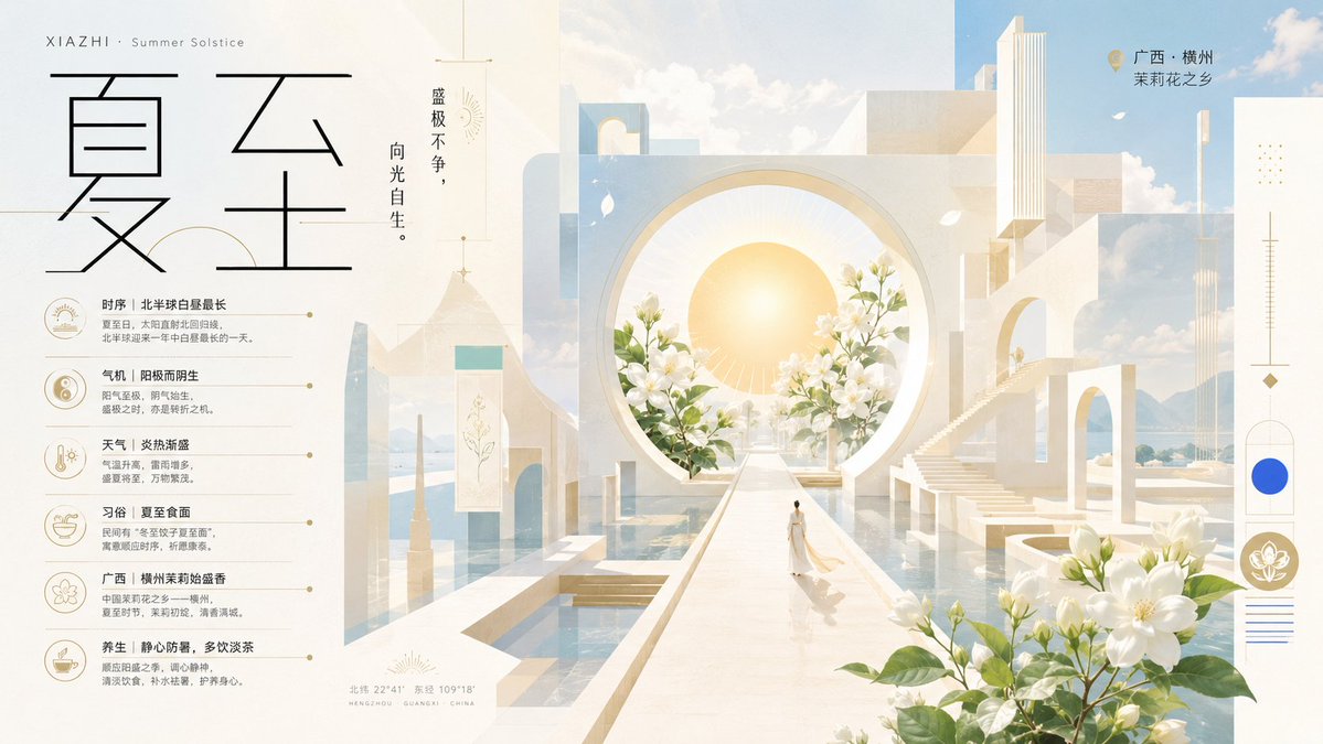 A minimalist isometric poster where geometric platforms, arches and passages frame a large Chinese title in clean sans-serif. Soft cream, mist pink and mint…