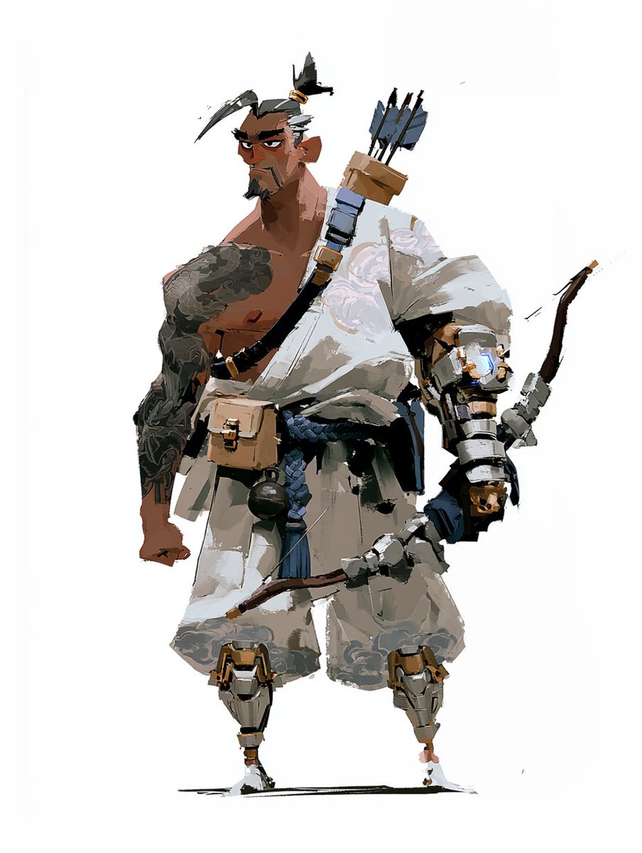 A tall, muscular archer rendered as a glossy vinyl collectible, with a dragon tattoo, segmented silver gauntlet, and white kimono. The figure stands mid-stride…