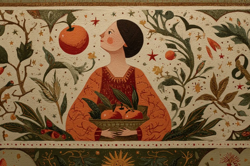 Naive Folk Art Painting With Symbolic Borders — AI result, variation 2 of 4