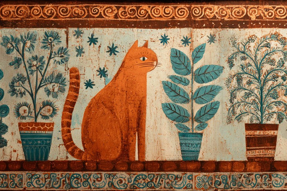 Naive Folk Art Painting With Symbolic Borders — AI result, variation 3 of 4