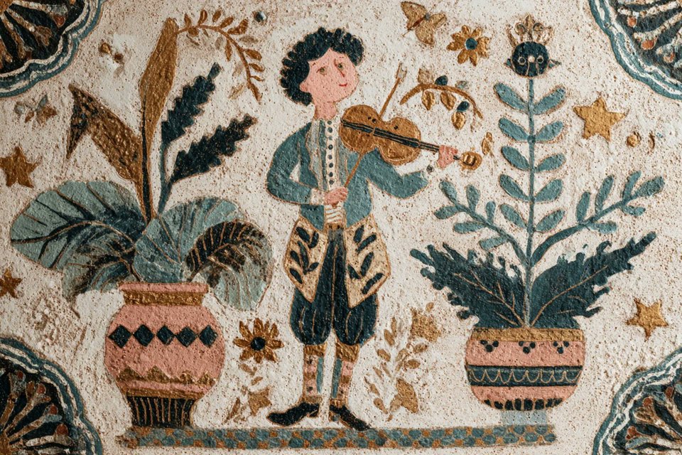 Naive Folk Art Painting With Symbolic Borders — AI result, variation 4 of 4