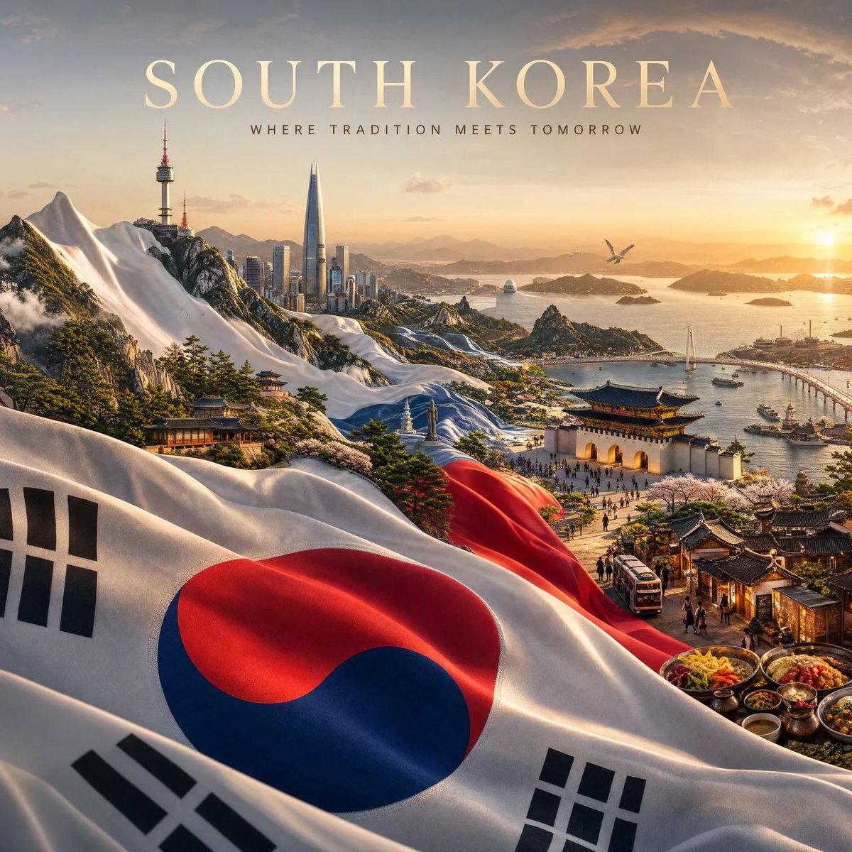National Flag Transforming Into Country Travel Poster — AI result, variation 2 of 4