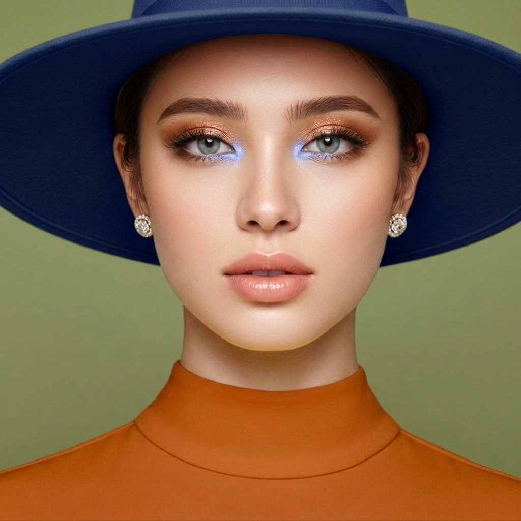 Navy Fedora Studio Portrait With Copper Shimmer — AI result, variation 2 of 2