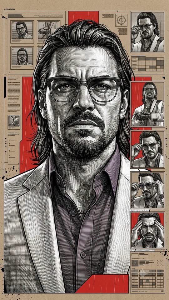 Neo-Noir Engraved Portrait With Red Accents — AI result, variation 2 of 2