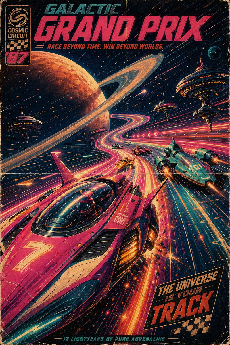 Neon Hover Racers Through Cosmic Ribbon Track — AI result, variation 2 of 2
