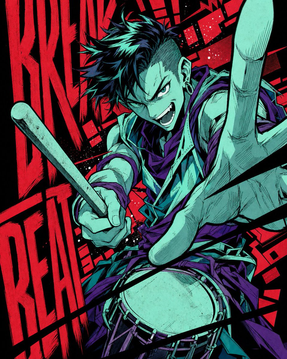 Neon Manga Slice Poster With Lunging Hand — AI result, variation 4 of 4