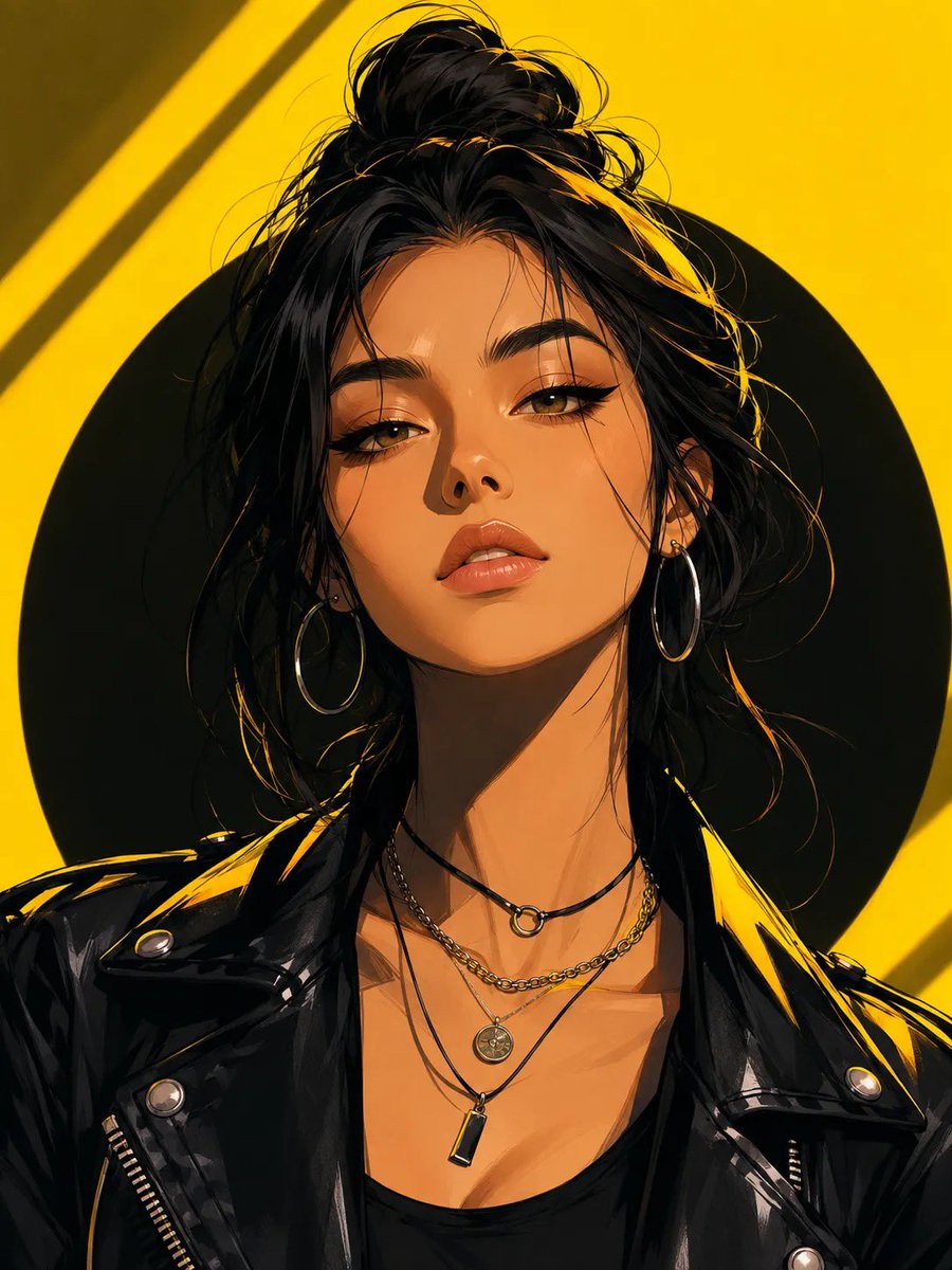 Neon Yellow Japanese Digital Portrait Illustration — AI result, variation 2 of 2