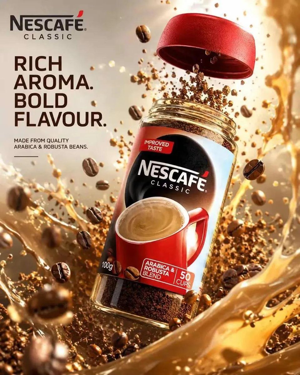 Source image for the AI video “Nescafe Classic Jar Assembling in Coffee Vortex”