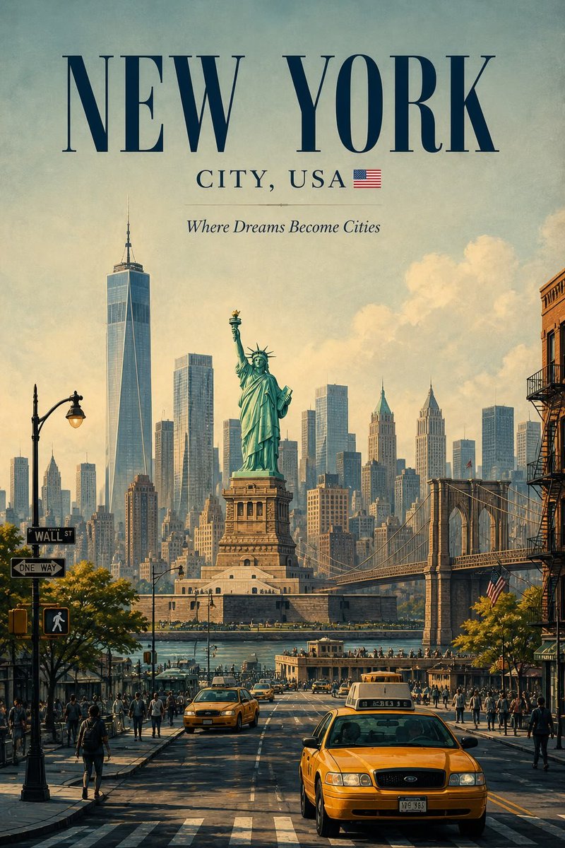 New York Skyline Travel Poster with Statue of Liberty — AI result, variation 2 of 2