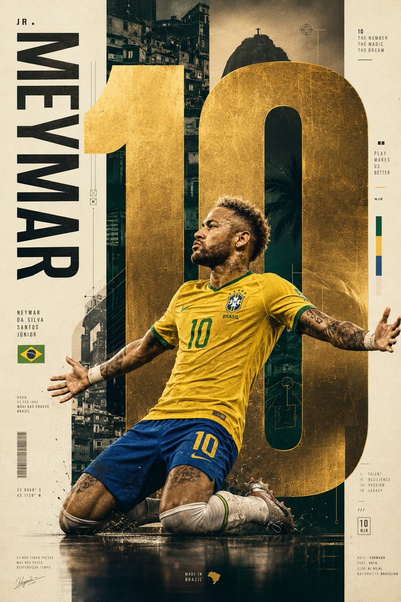 Neymar Sports Poster With Giant Gold Number 10 — AI result, variation 2 of 2