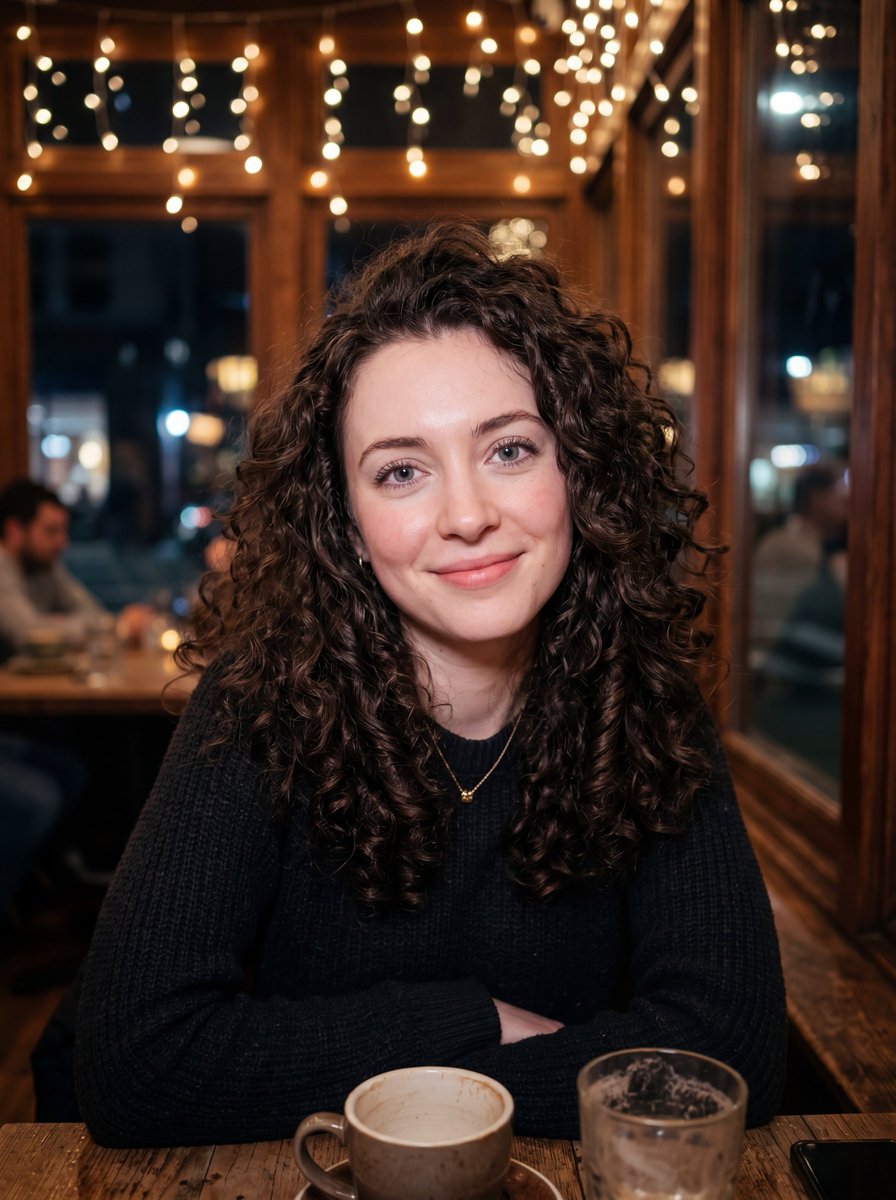 Night Café Portrait With Warm Bokeh Lights — AI result, variation 2 of 2
