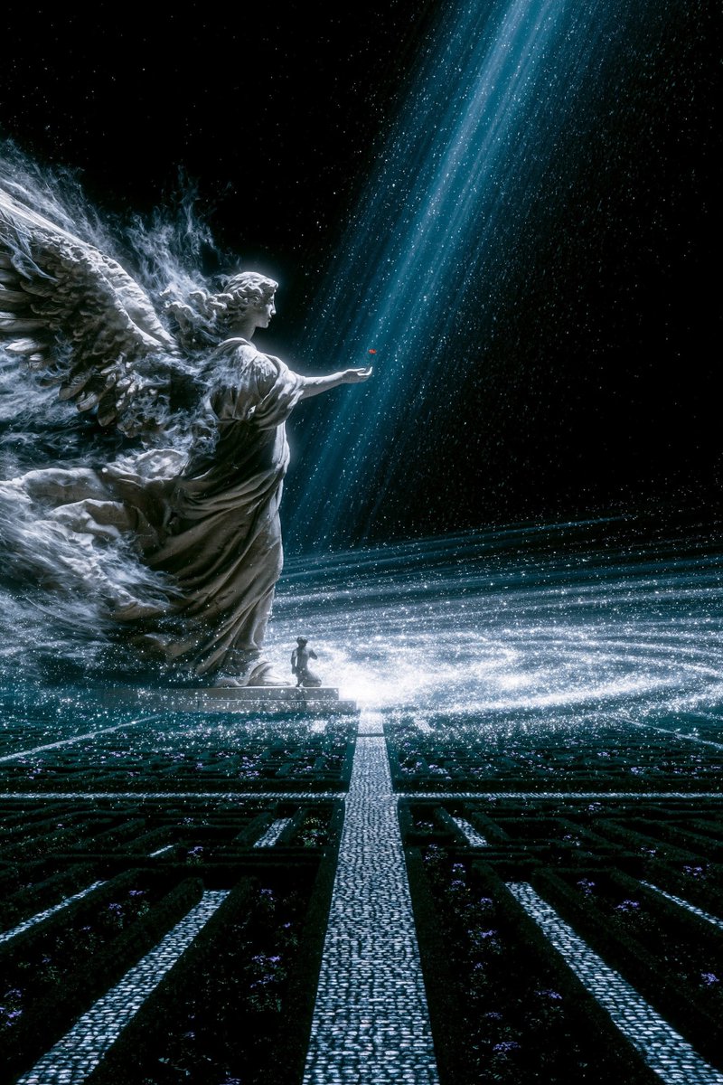 Night Garden Angel Statue Maze in 3D — AI result, variation 3 of 4