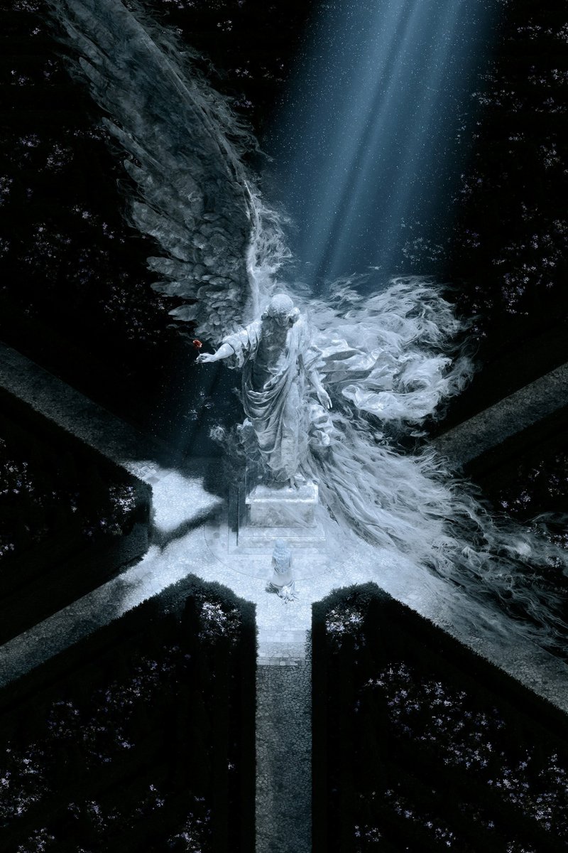 Night Garden Angel Statue Maze in 3D — AI result, variation 4 of 4