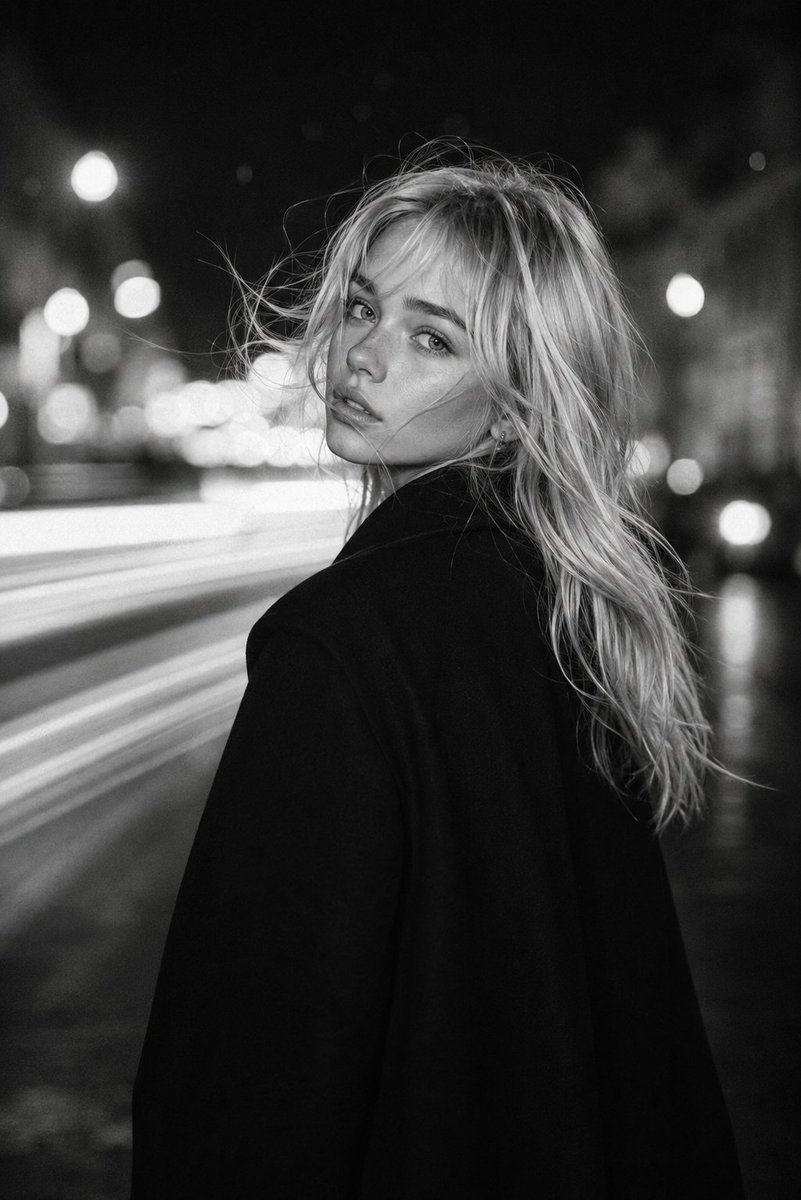Night Street Noir Portrait With Platinum Hair — AI result, variation 2 of 2