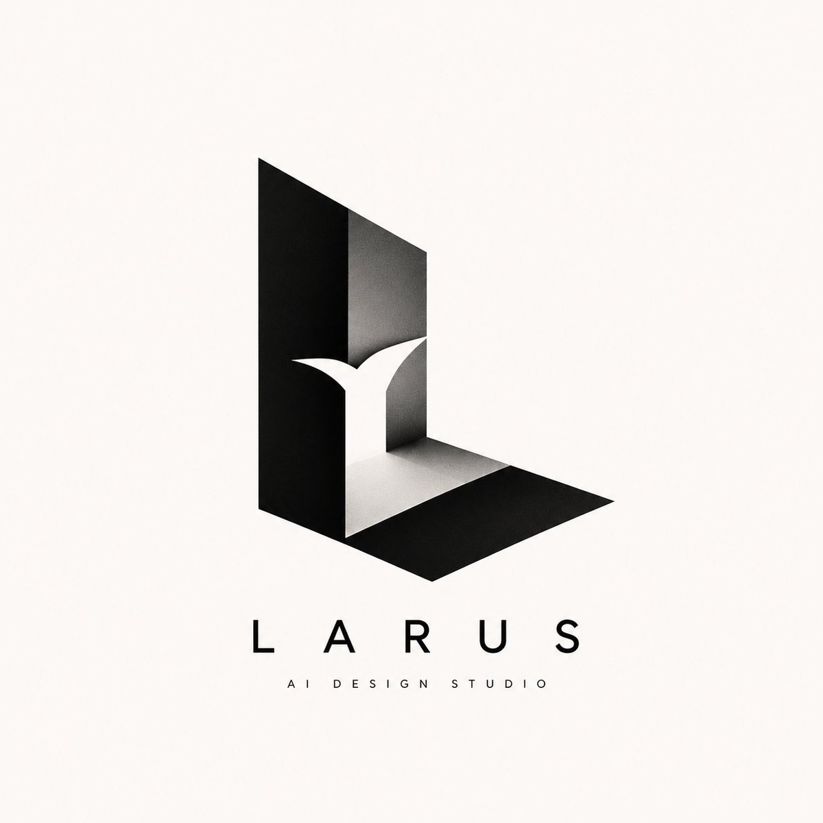 A single letter is folded into a geometric mark that reads as a flat shape at first and as a three-dimensional form on a second look. Set on warm ivory with a…